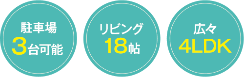 駐車場3台可能　リビング18帖　広々4LDK